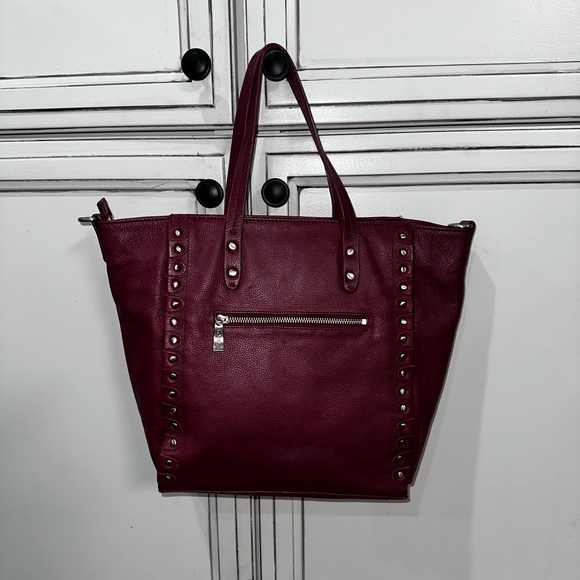 Sorial red pebbled leather shoulder bucket bag tote - Picture 8 of 9